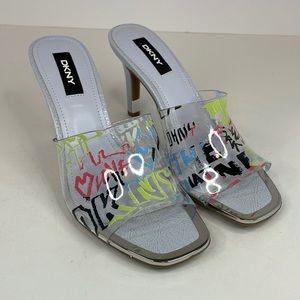 New DKNY Women's Bronx Dress Sandals Clear pastel Multi Color Size 6
